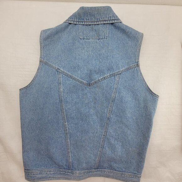 Vintage Denim Vest Womens L Blue Faded Button up w pockets by ABE Jeans - Picture 2 of 14